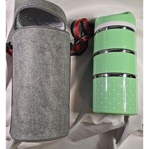 Unbranded Thermos Style 3-Tier Wide Mouth Insulated Stackable Containers NEW